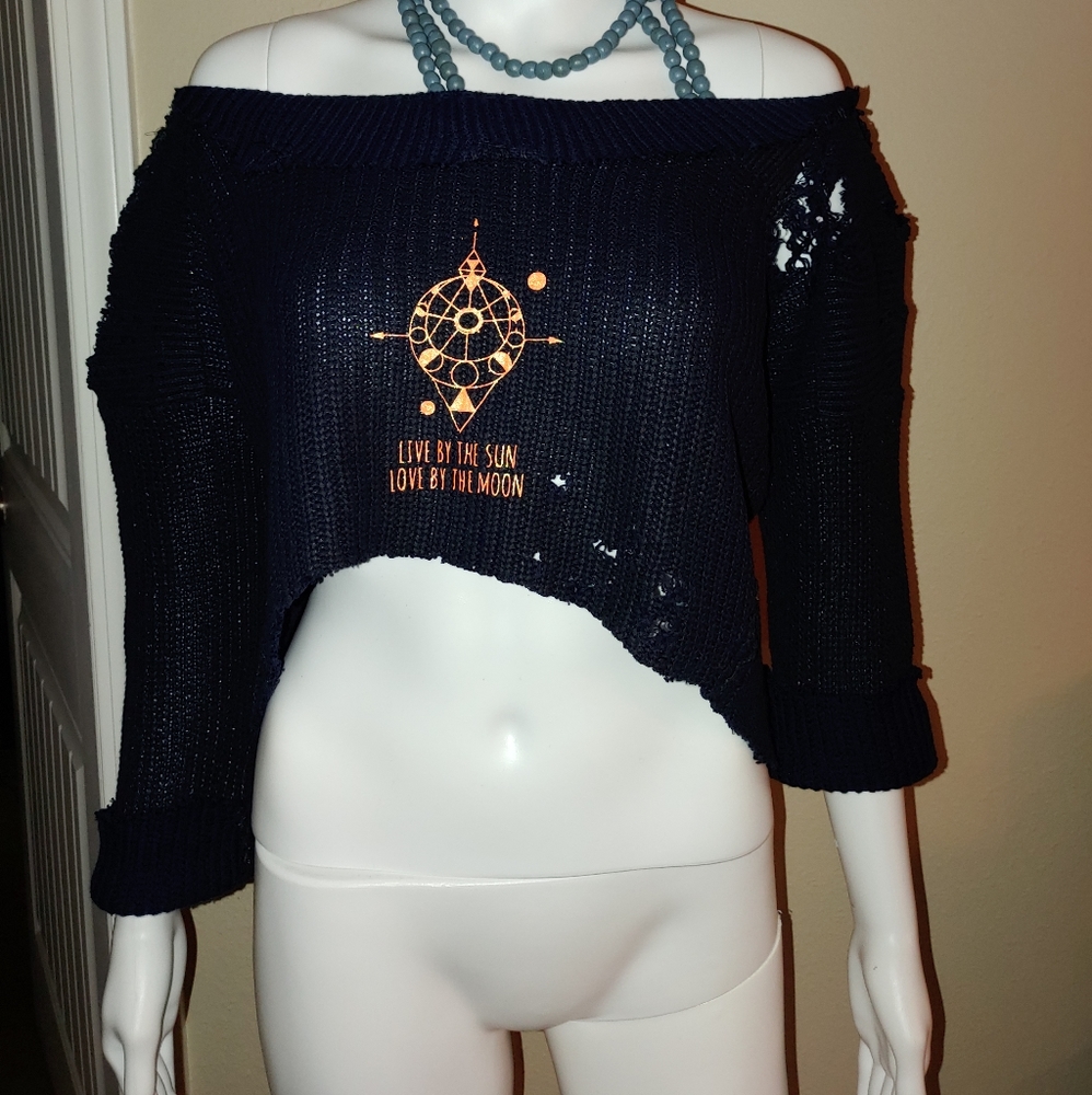 Distressed crop sweater